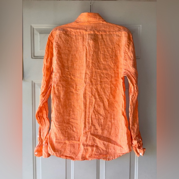 Reiss orange linen button-front shirt size M - Picture 3 of 3